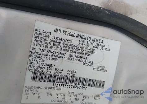 2003 Ford Taurus Ses из США, поврежденный, VIN 1FAFP55S63A267497